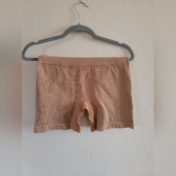 Colsie Pants - Colsie Ribbed Biker Shorts, Tan, Size Large